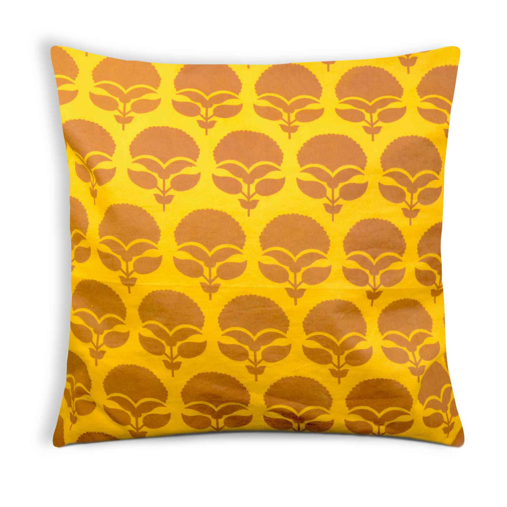 Yellow and Brown Cotton Cushion Cover