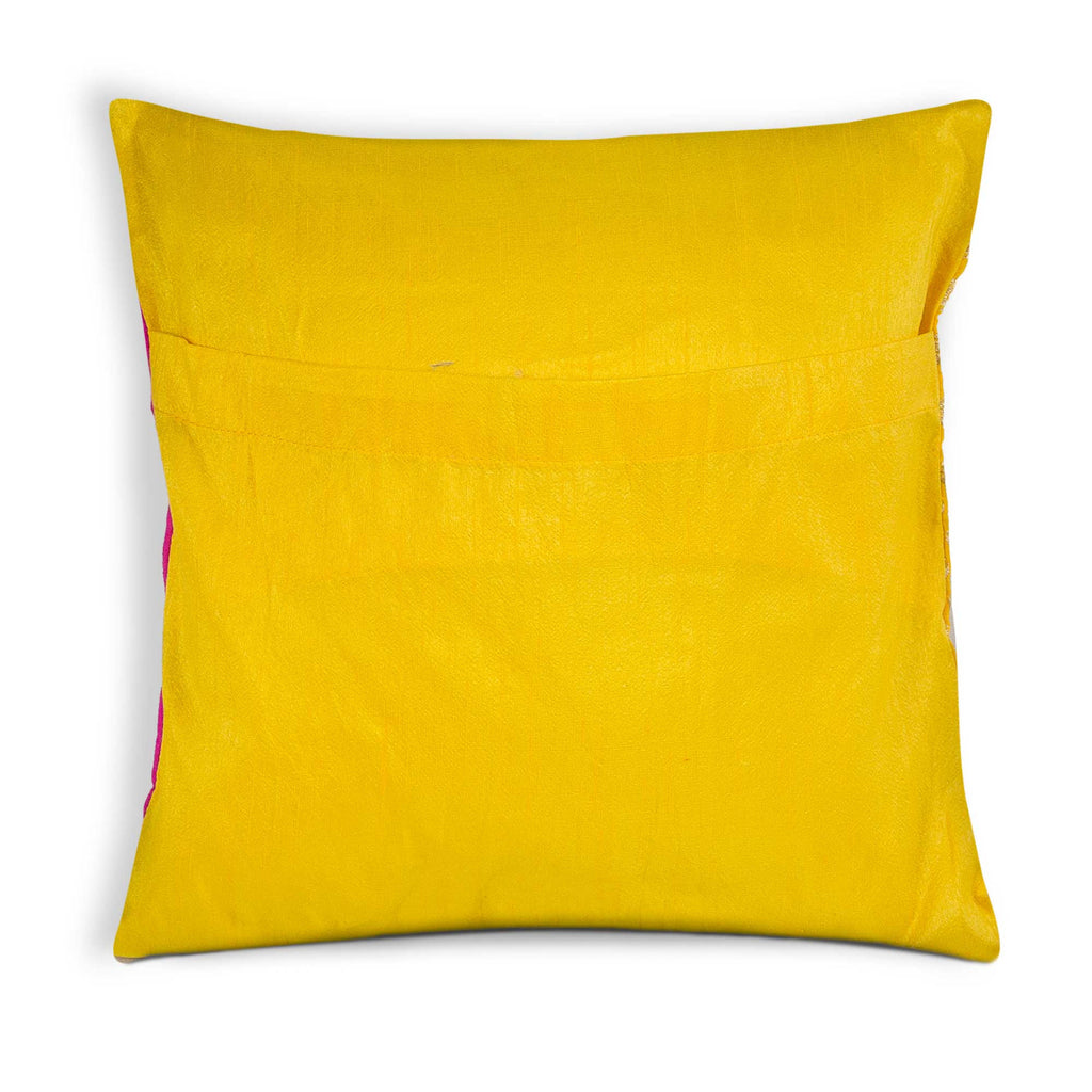 envelope style silk cushion cover in sunny yellow and pink