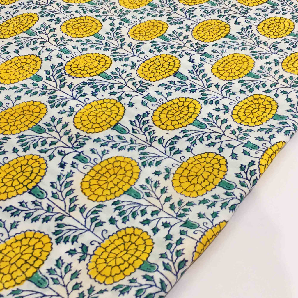 Hand Block Print Fabric in Green and Yellow