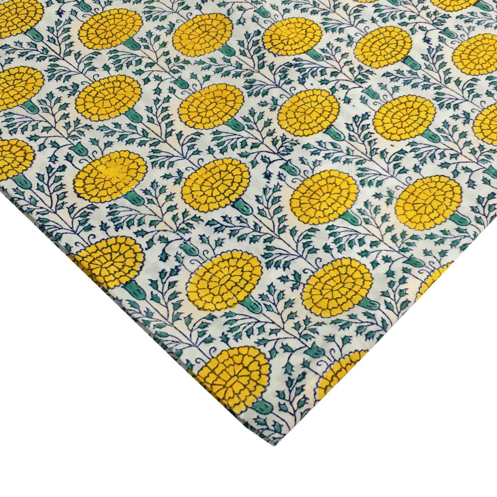 Yellow and Green Marigold Print Fabric