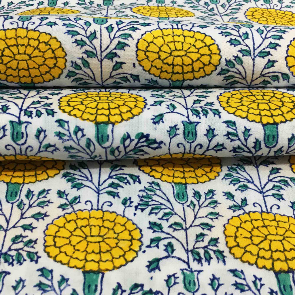 Green and Yellow Floral Print Fabric