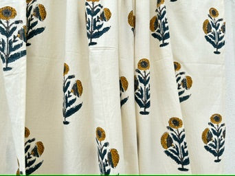 Curtains with floral pattern on a white background