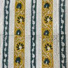 Decorative pattern with Teal, Mustard, and white design on a striped hand block print 