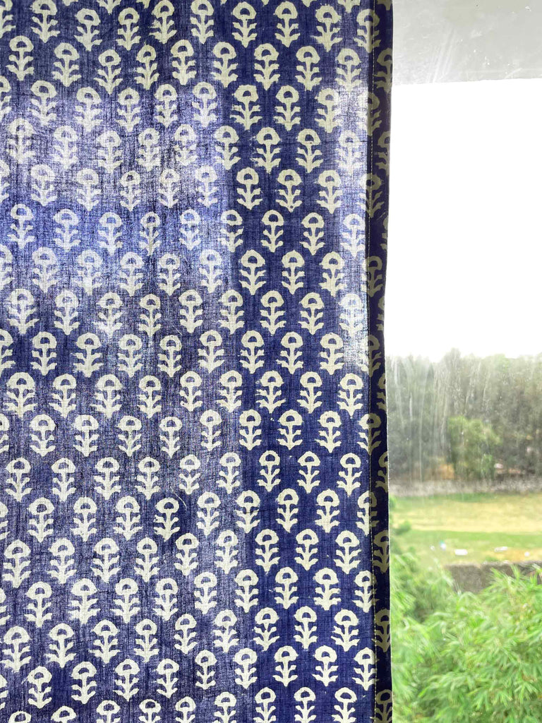 Organic Indigo Bagru Cotton Curtain Panels