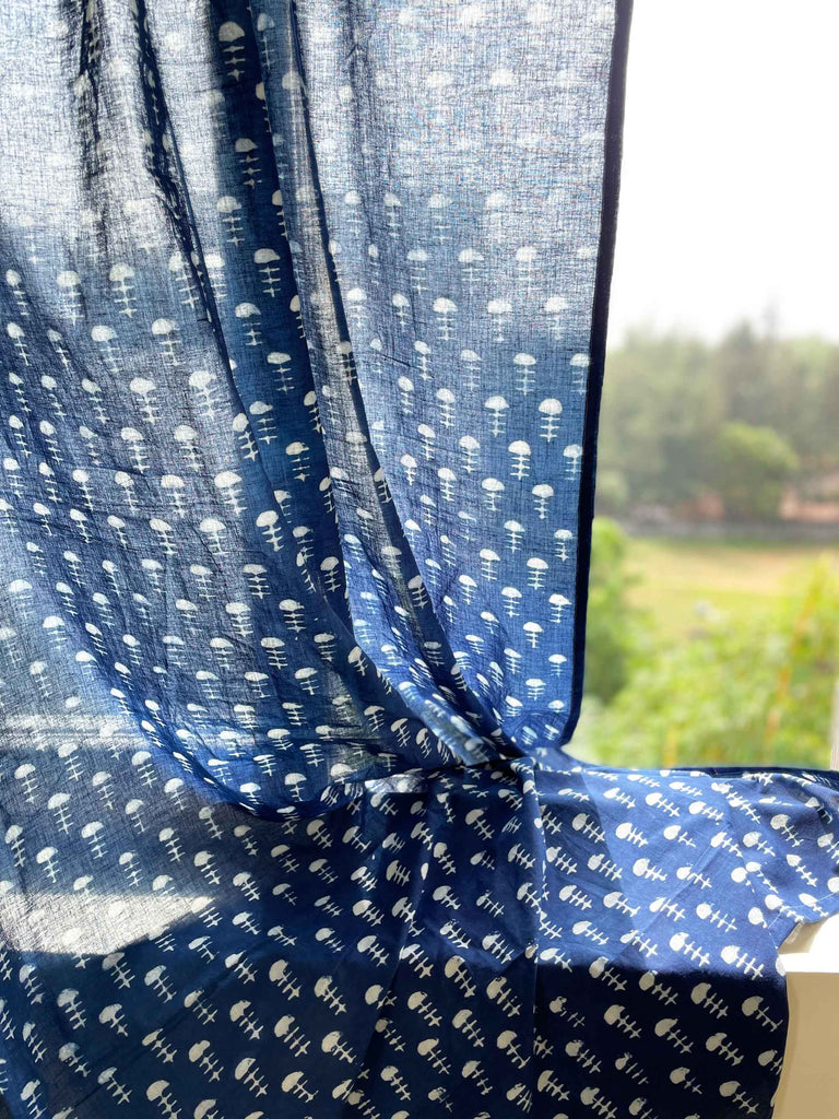 Indigo Bagru Cotton Curtain Panels
