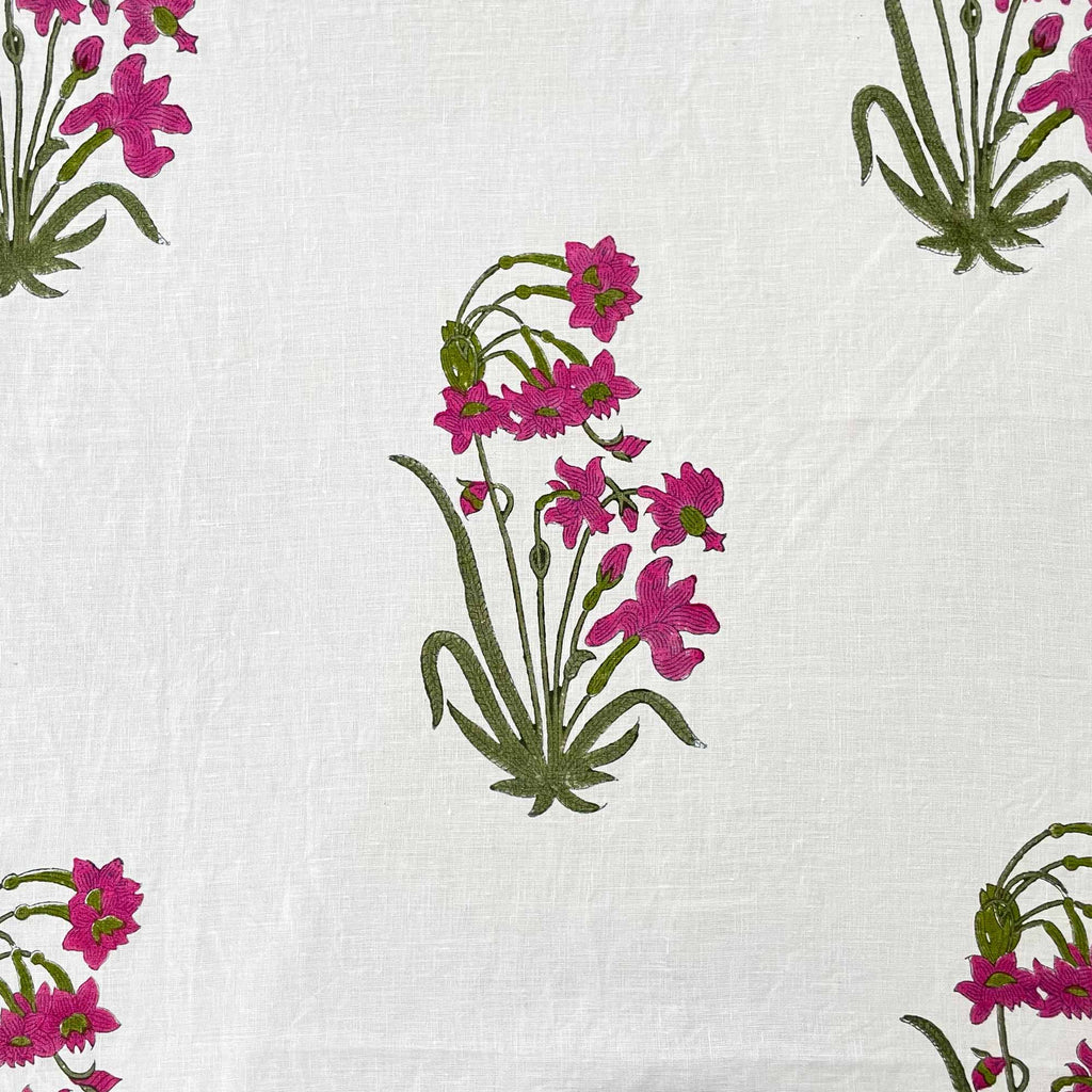 Indian Linen in Magenta Flower Block Print