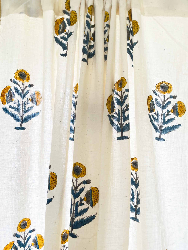Mustard Blue Poppy Curtains By DesiCrafts