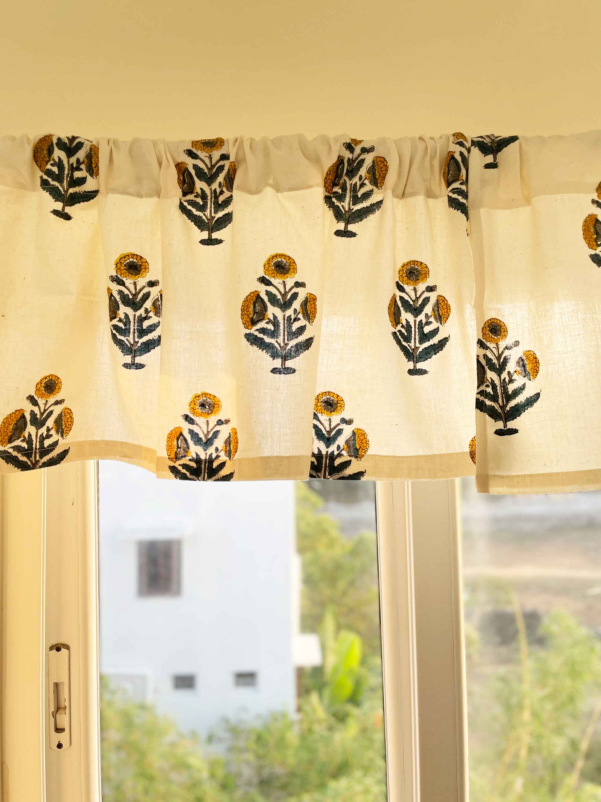 Hand Block Printed Mustard Poppy Curtains