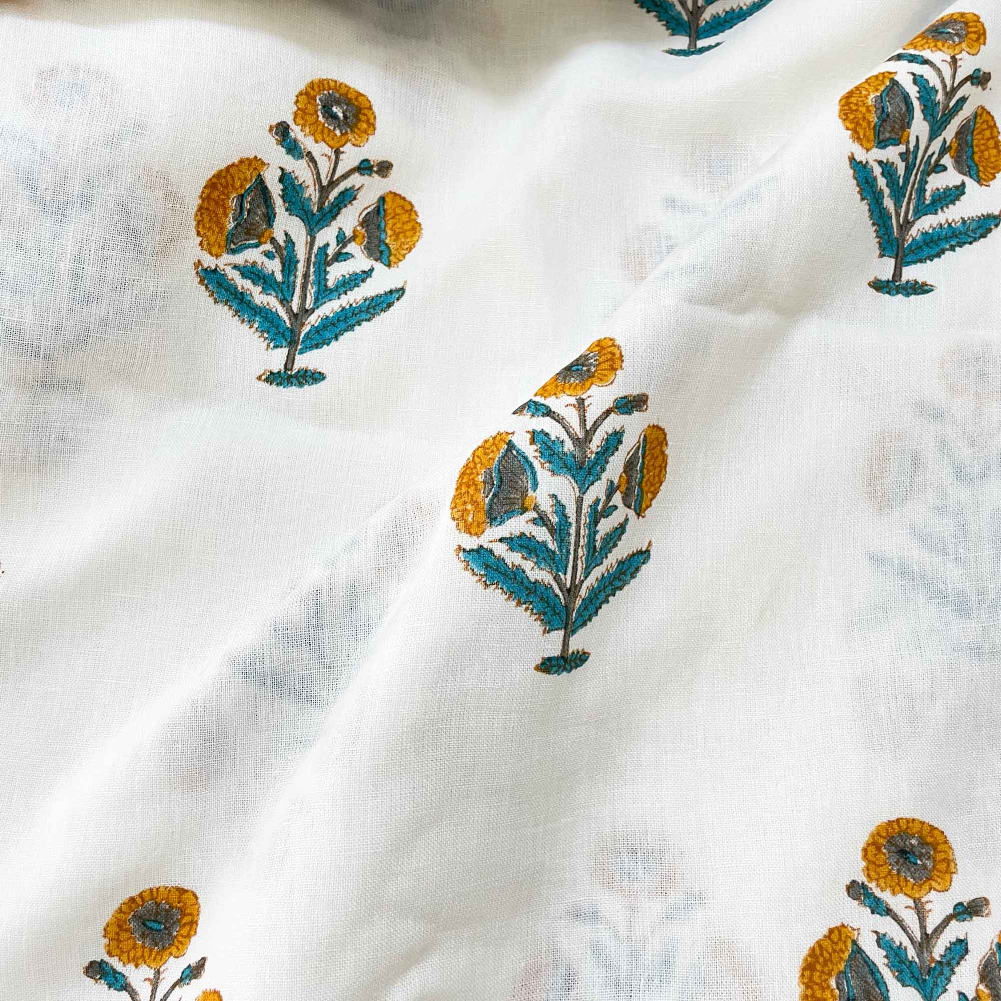 Poppy Block Print Designer Linen Fabric By DesiCrafts