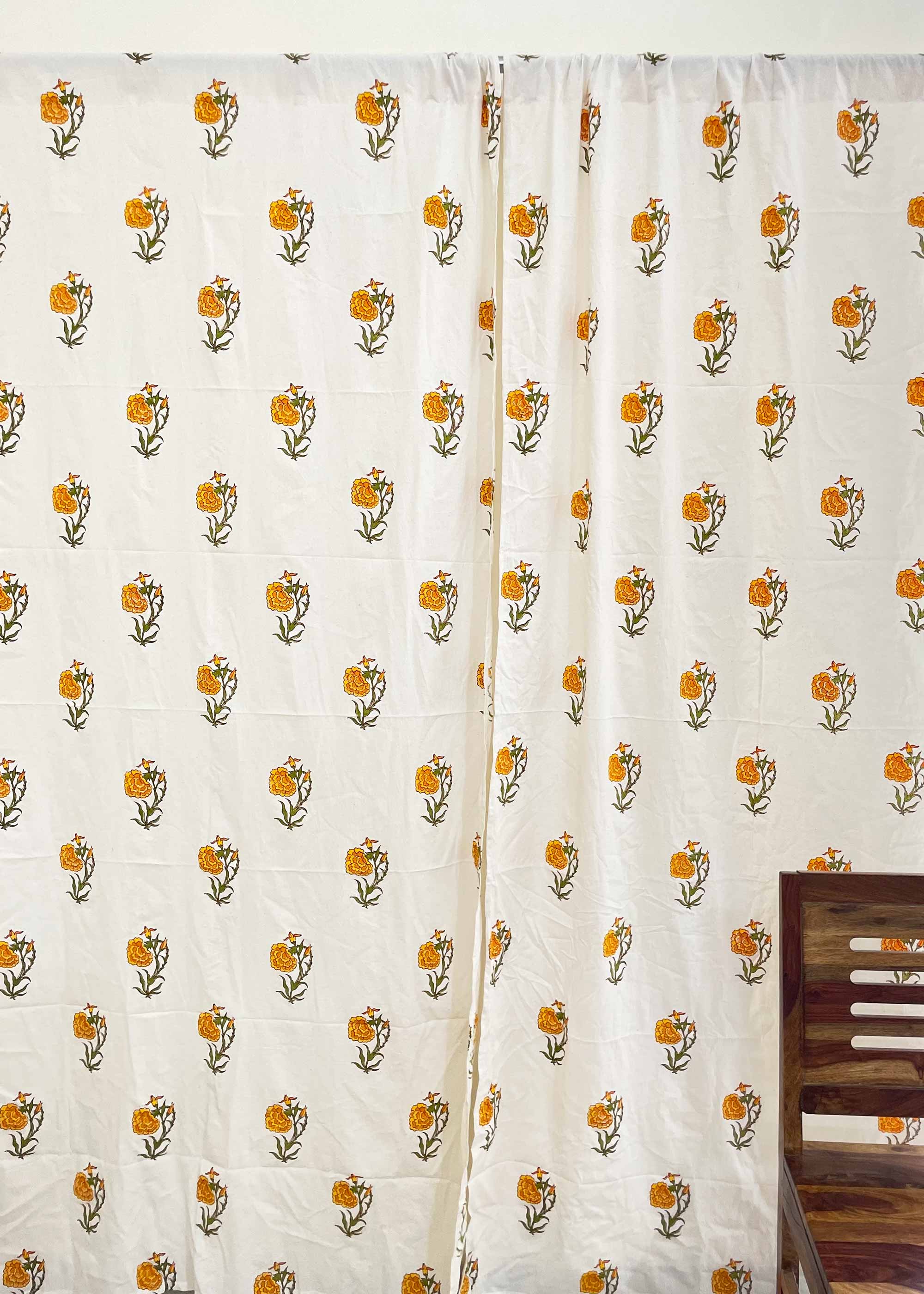 Curtains with a floral pattern on a white background