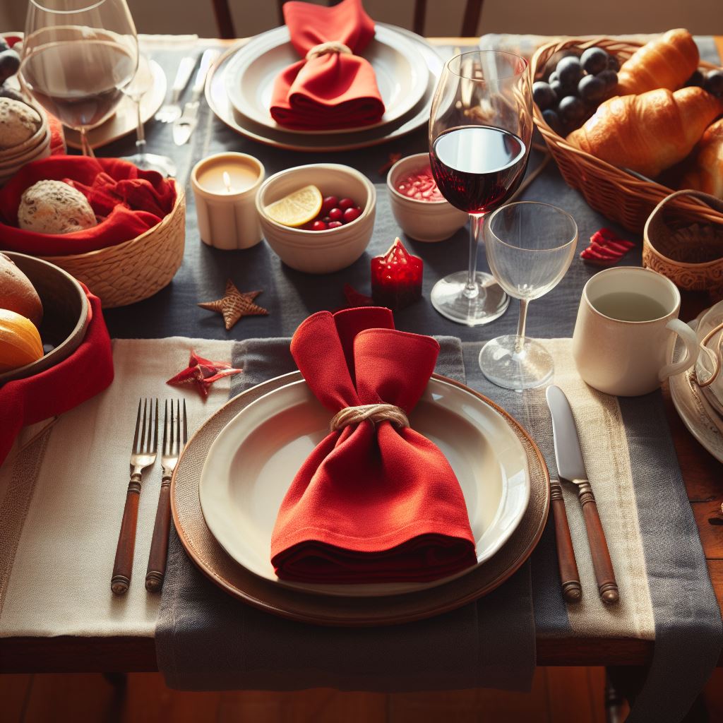 Red Linen Dinner Napkins Set
