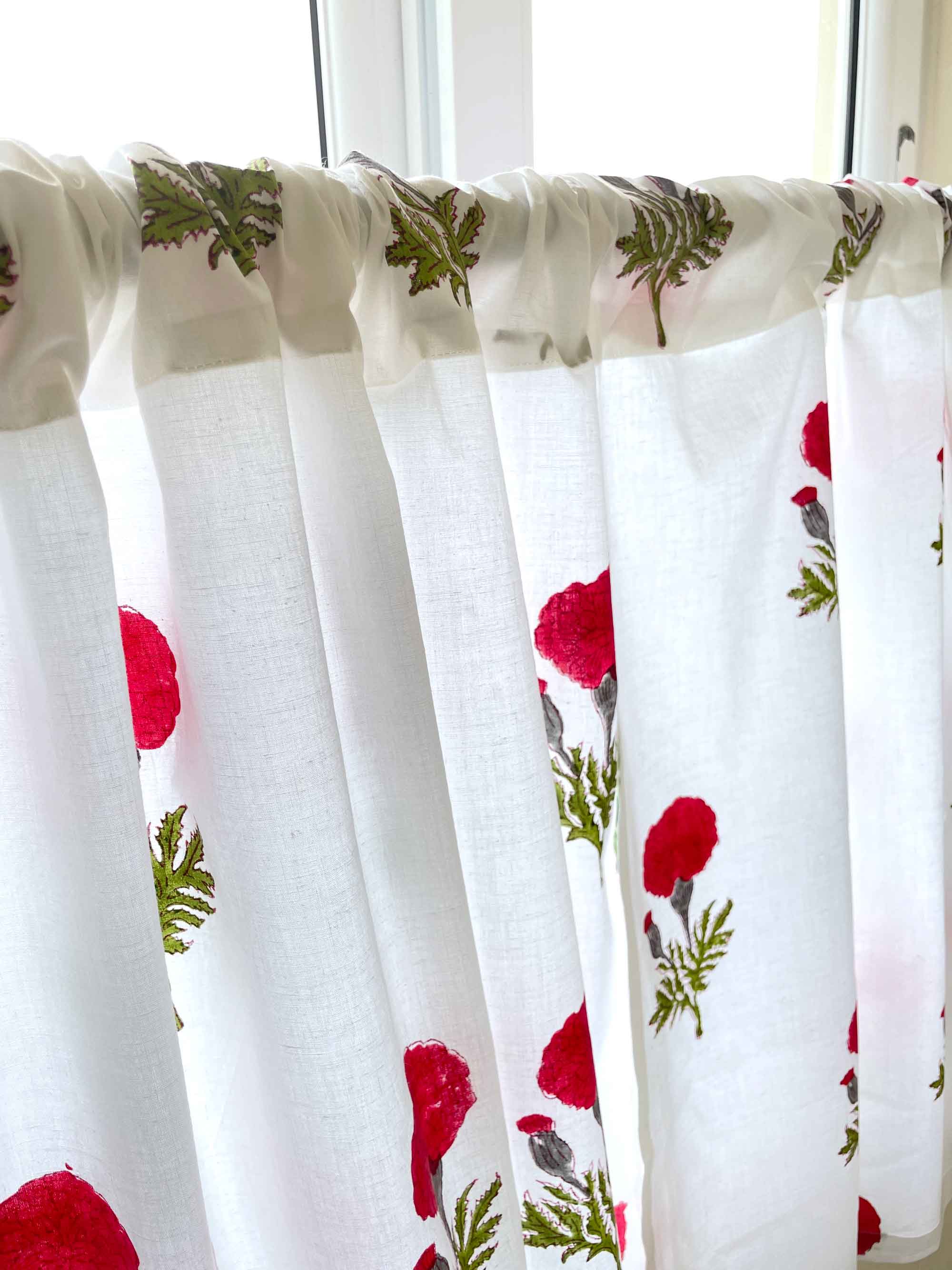 Block Printed Red and White Kitchen Valance 