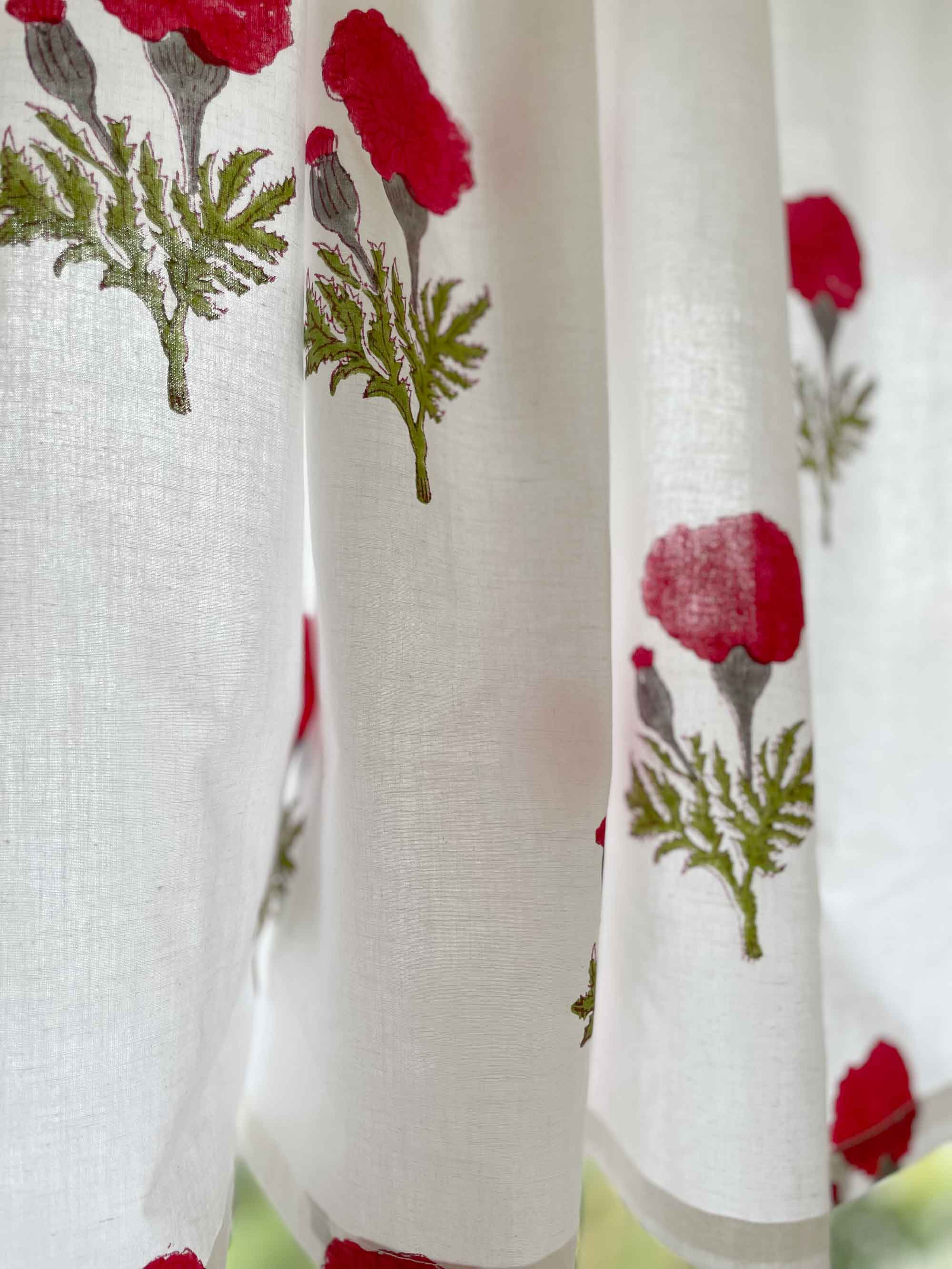 Block Printed Red and White Kitchen Valance 