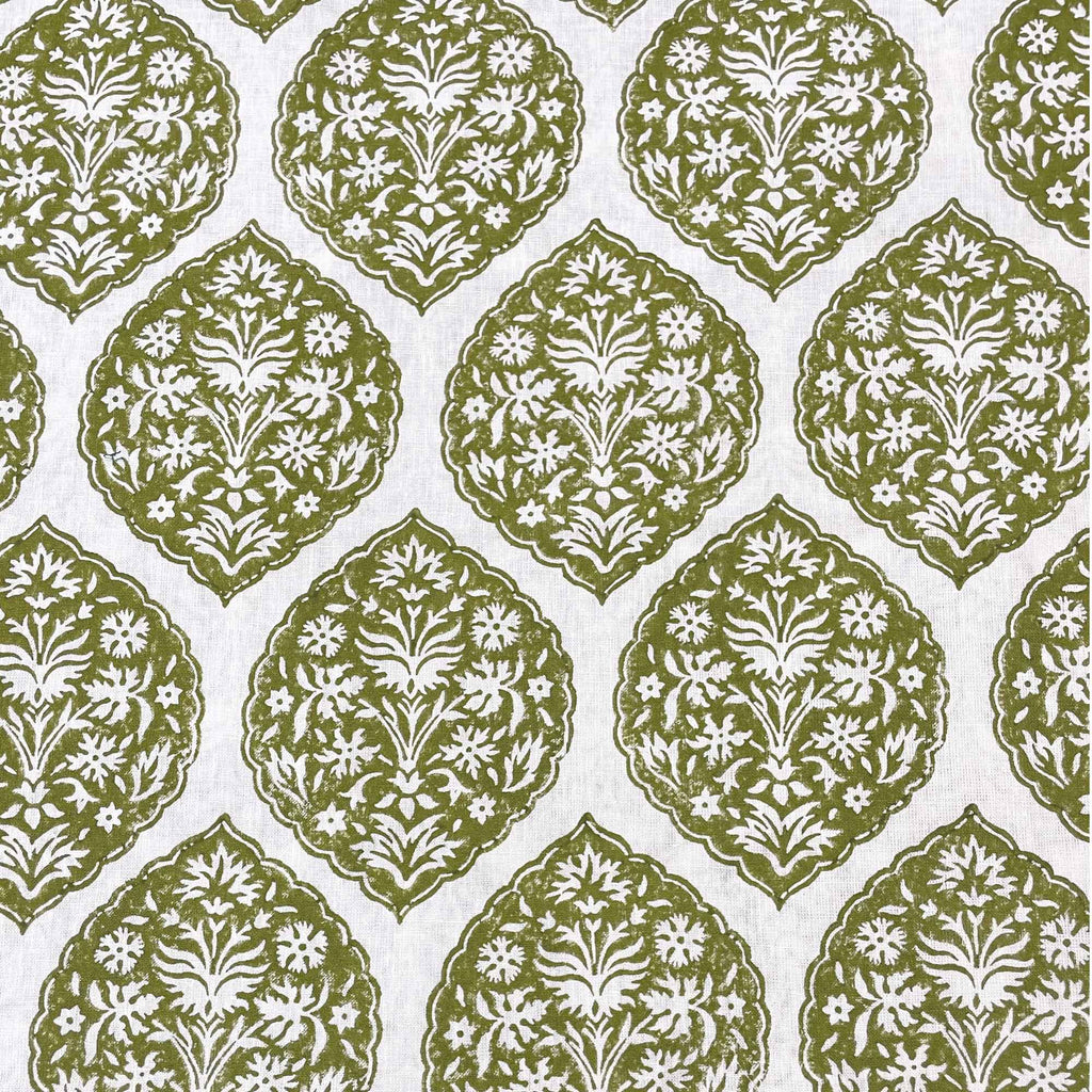 Hand block printed sage green upholstery fabric