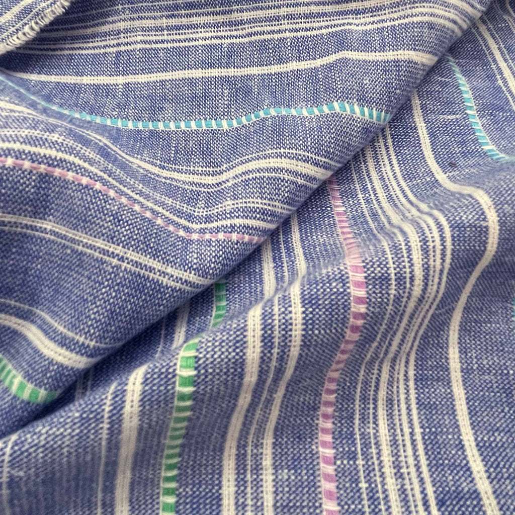 Blue Striped Linen Extra Wide Fabric