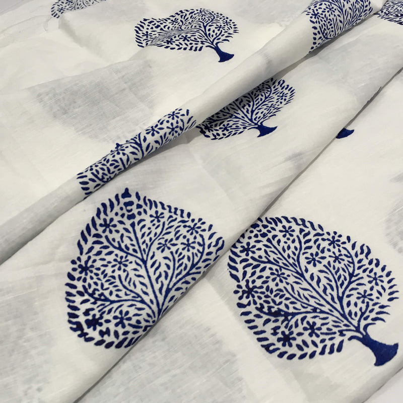 Tree Of Life Hand Block Printed Linen Fabric Buy Online from