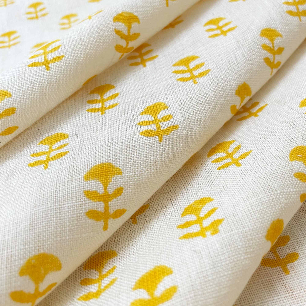 Yellow Tiny Flower Hand Block Printed Linen – DesiCrafts