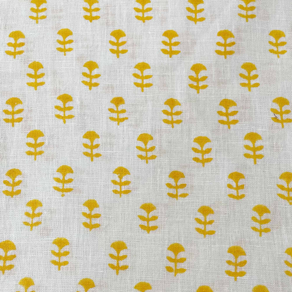 Yellow Hand Block Printed Linen Fabric