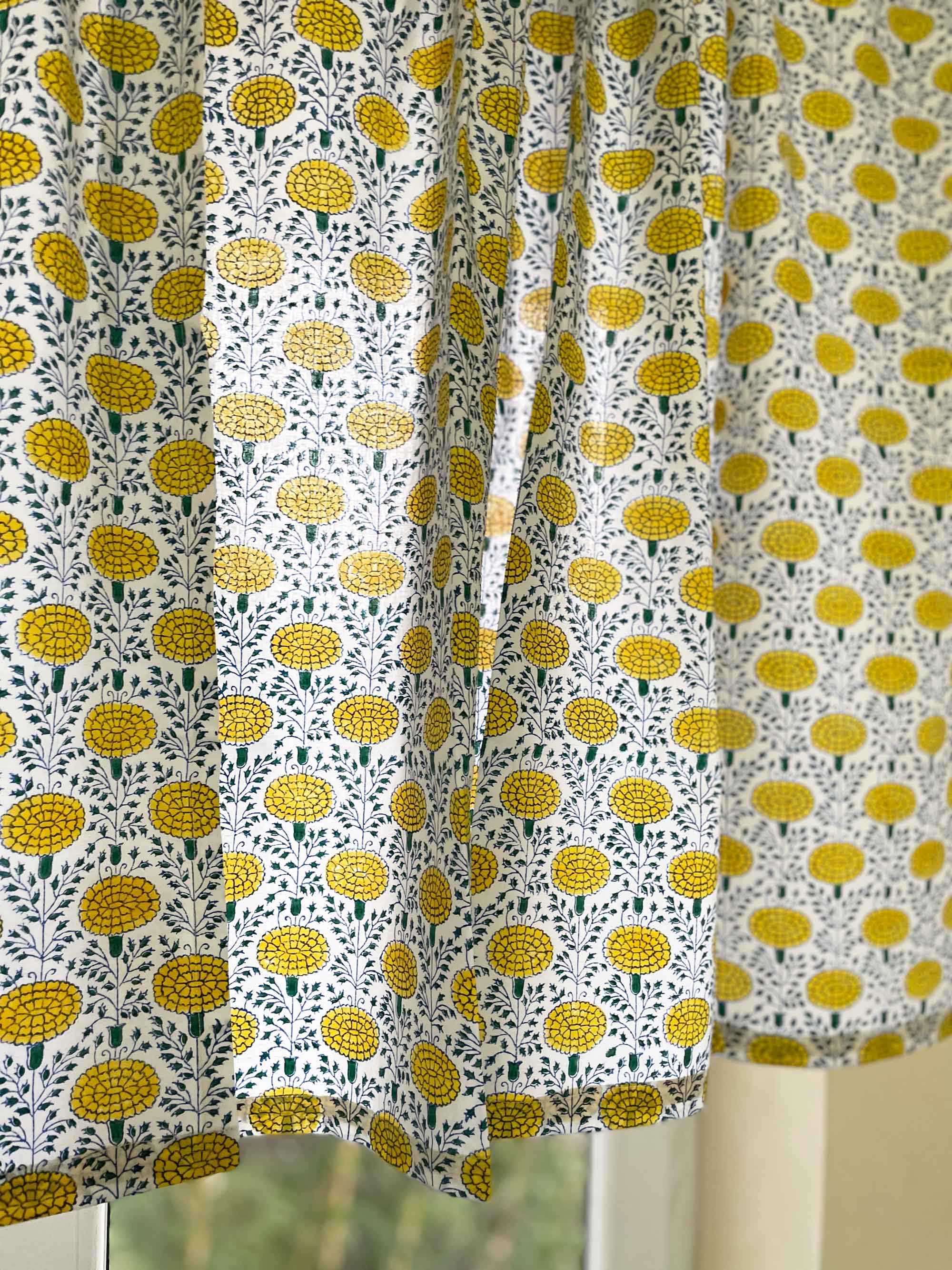 Yellow and Green Marigold Kitchen Valance 