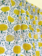 Block Printed Yellow and Green Marigold Print Kitchen Valance 