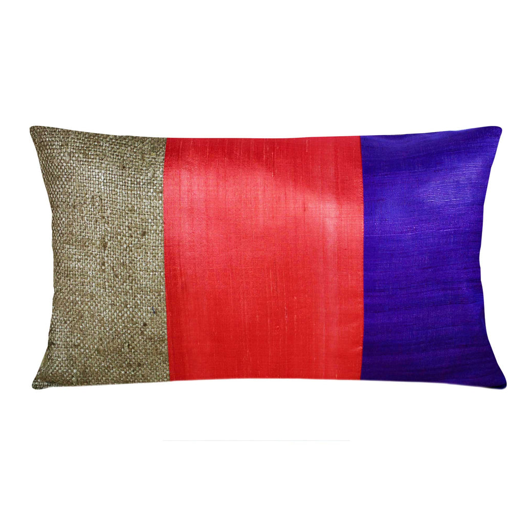 Purple Coral Raw Silk Lumbar Pillow Cover Handmade by DesiCrafts