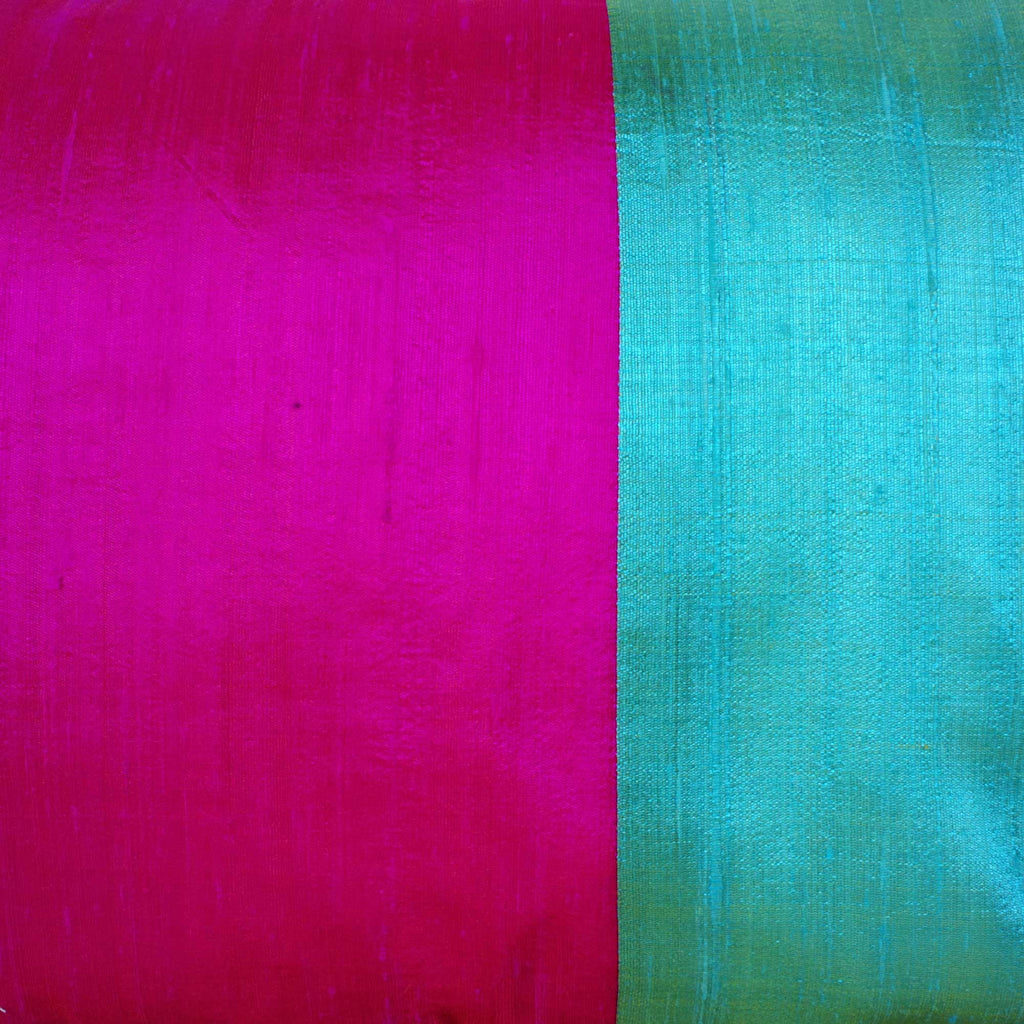 Hot Pink and Aqua Raw Silk Lumbar Pillow Cover Buy Online from India
