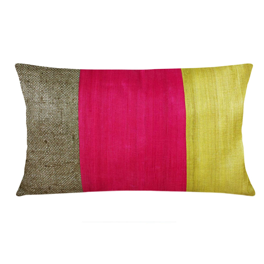 Coral Mustard Raw Silk Lumbar Pillow Cover Buy Online from India