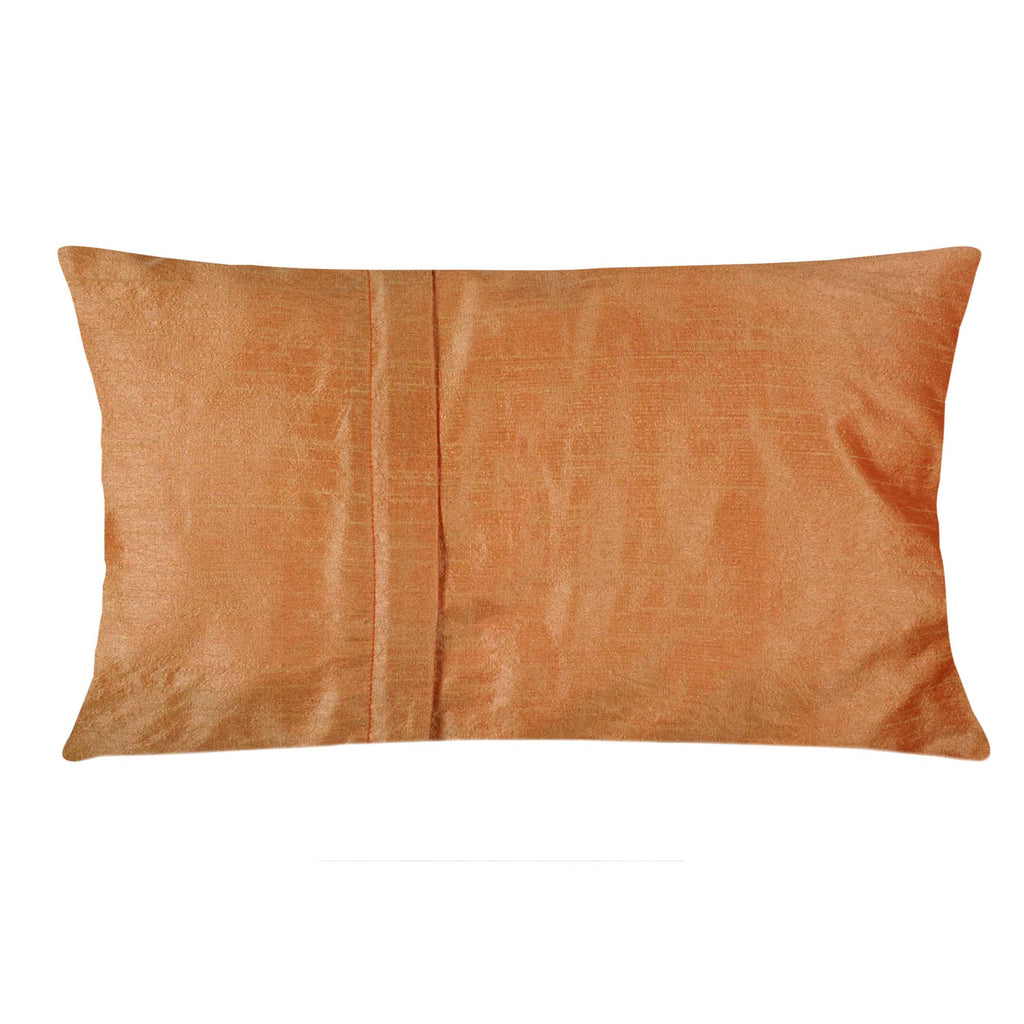 Hidden Zipper Teal and Rust Raw Silk Lumbar Pillow Cover Buy From DesiCrafts