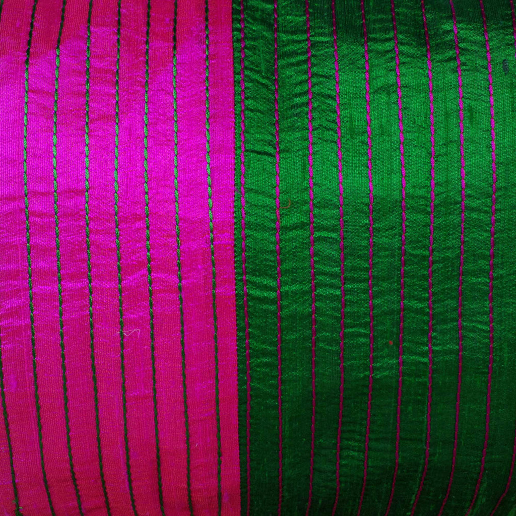 Green and Magenta Kantha Raw Silk Lumbar Cushion Cover  Buy Online from India