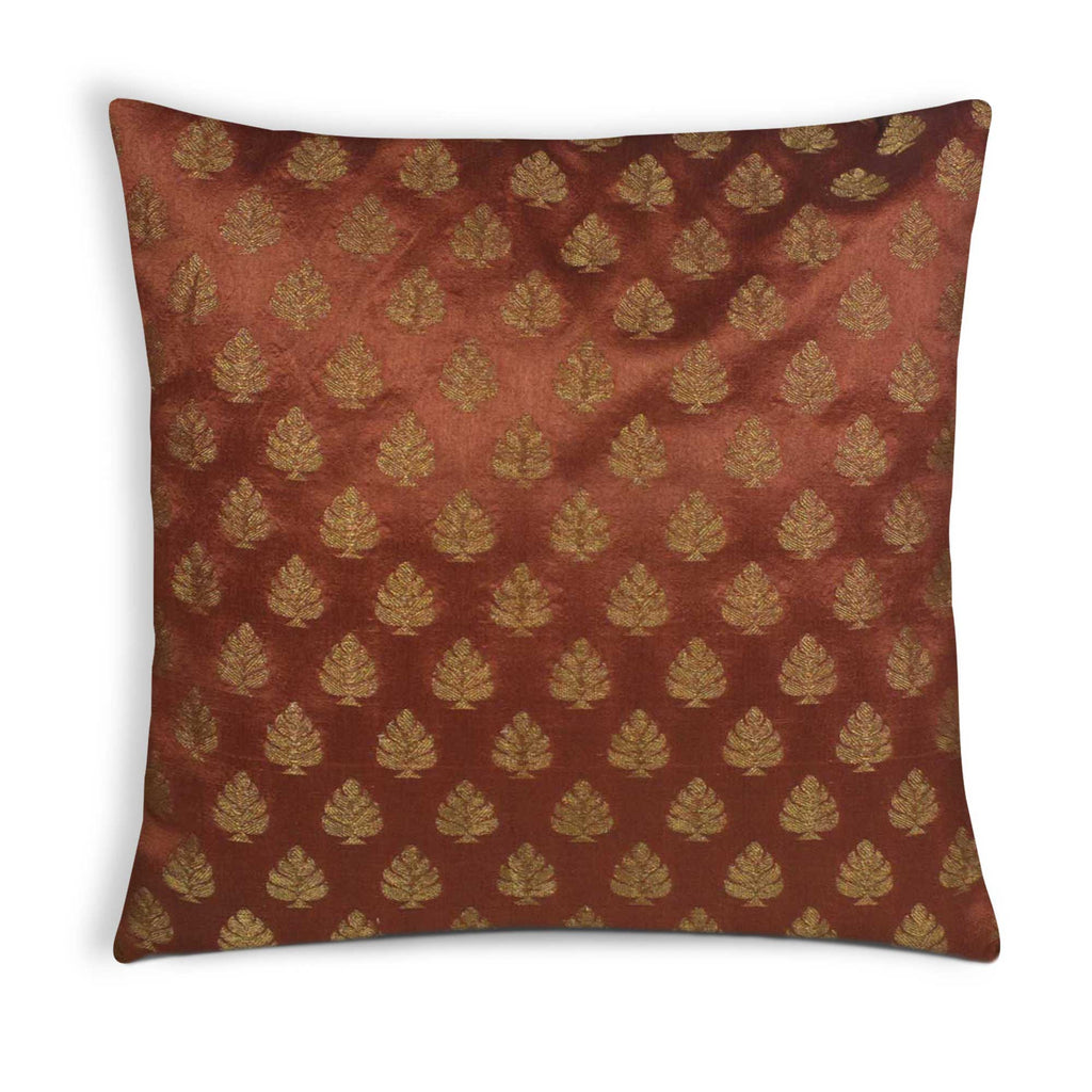 Brown and Gold Silk Cushion Cover Buy Online From DesiCrafts