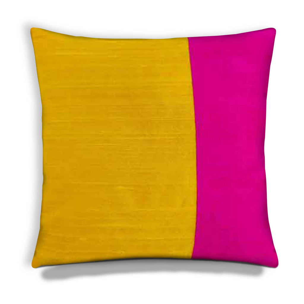 Yellow and Hot Pink Raw Silk Pillow Cover