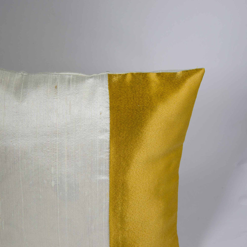 white and gold kerala style raw silk cushion cover