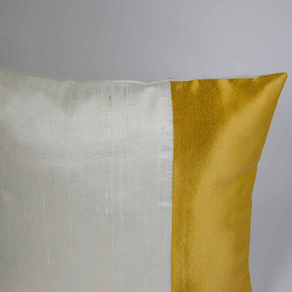 White and gold kerala style raw silk cushion cover