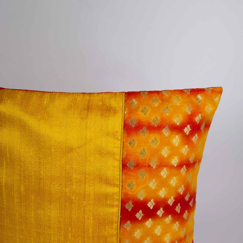 orange and yellow shibori silk cushion cover