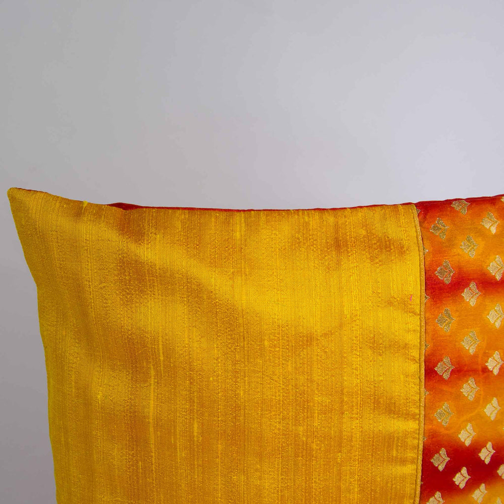 orange and yellow shibori silk cushion cover