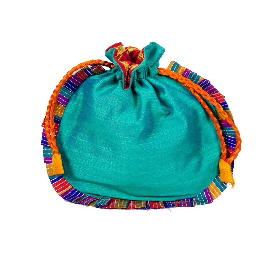 Sea Green Drawstring Silk Potli Bag Buy online from DesiCrafts
