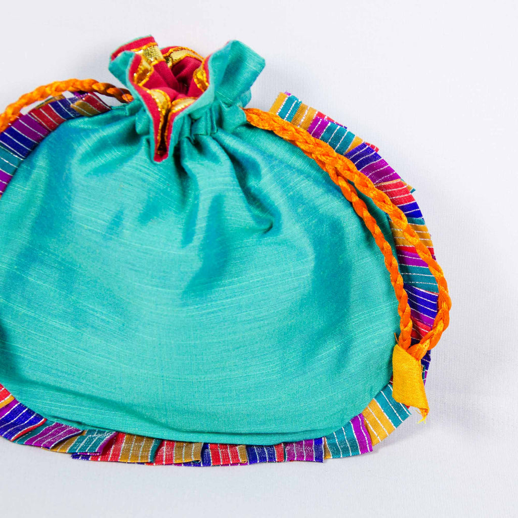 Sea Green Drawstring Silk Potli Bag Buy online from DesiCrafts