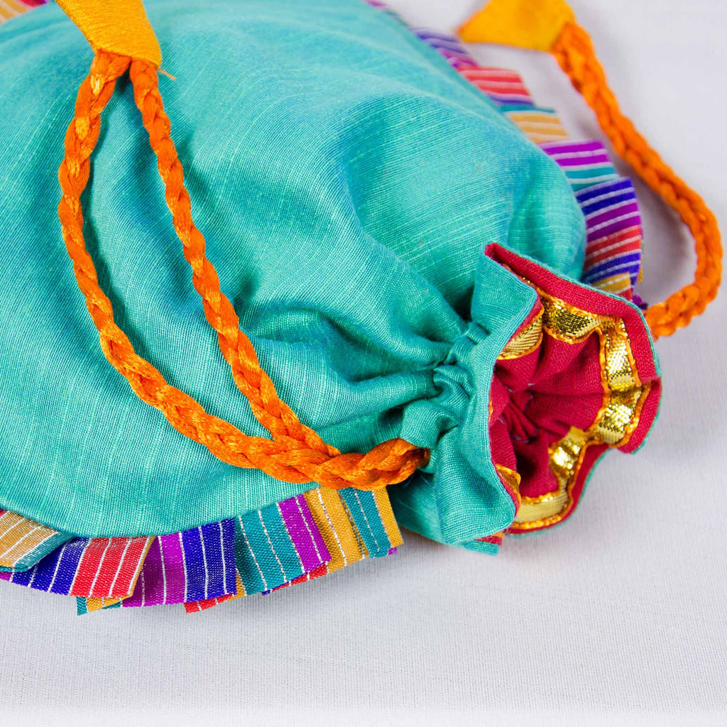 Sea Green Drawstring Silk Potli Bag Buy online from DesiCrafts