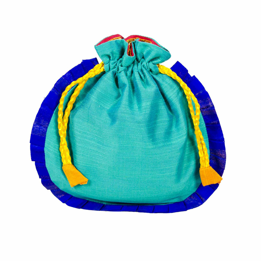 Sea Green and Blue Drawstring Silk Potli Bag Buy Online From India
