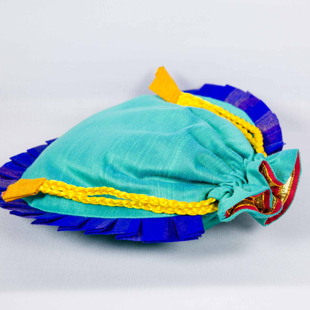 Handmade Sea Green and Blue Drawstring Silk Potli Bag