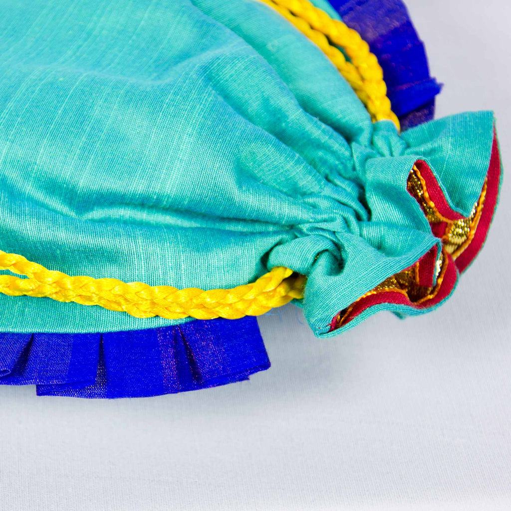 Fairtrade Sea Green and Blue Drawstring Silk Potli Bag