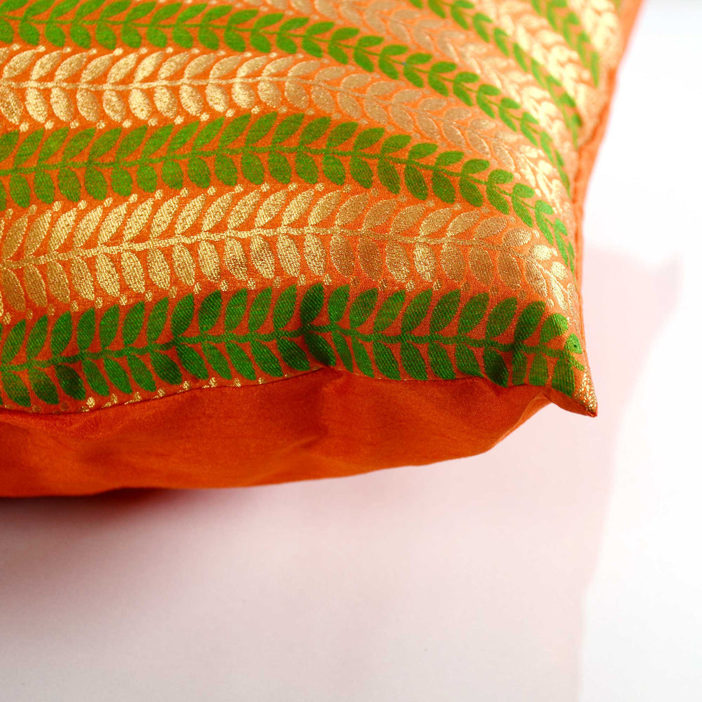 Orange and Green Silk Pillow Cover