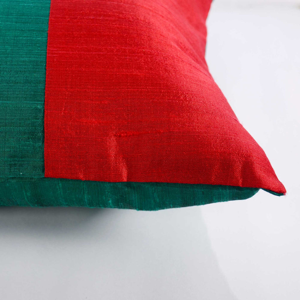 Teal and Red Raw Silk Pillow Cover