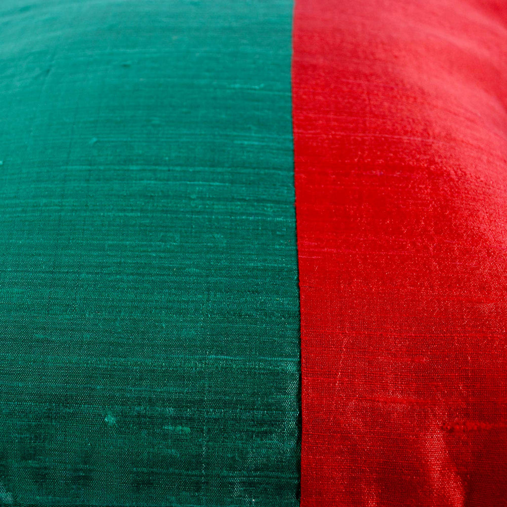Teal and Red Raw Silk Pillow Cover