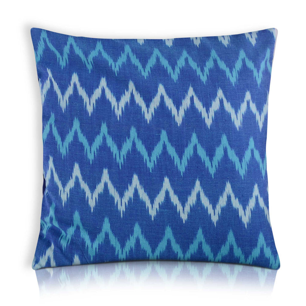 Turquoise Blue Ikat Cotton Pillow Cover