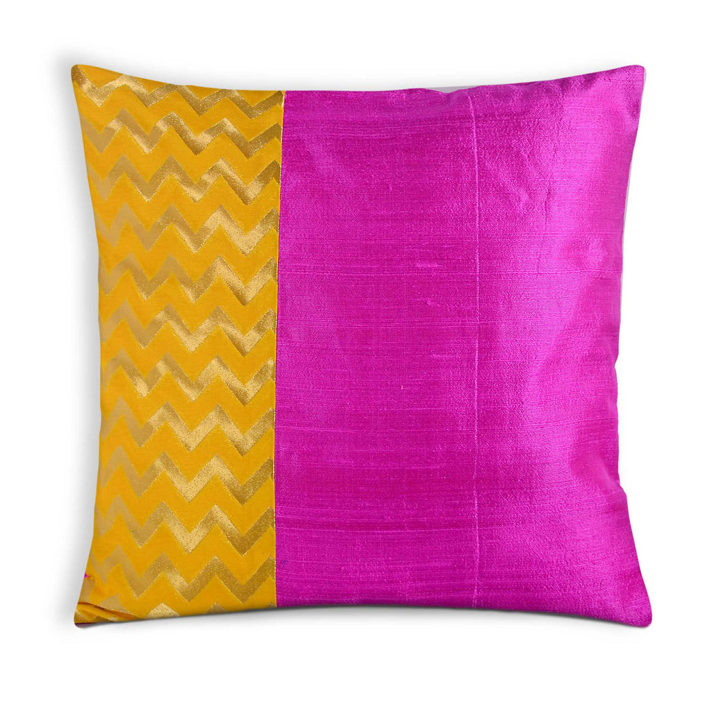 Hot pink and yellow color block pillow cover