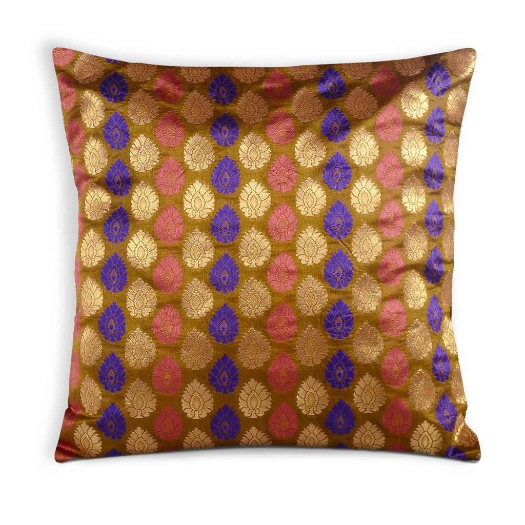 Pink and Olive Silk Cushion Cover Buy Online From DesiCrafts 