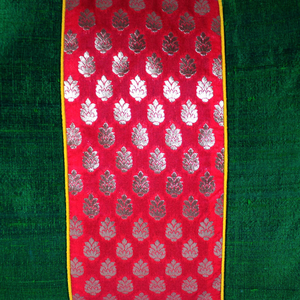 Emerald Green and Red Raw Silk Ikat Lumbar Pillow Cover Buy Online