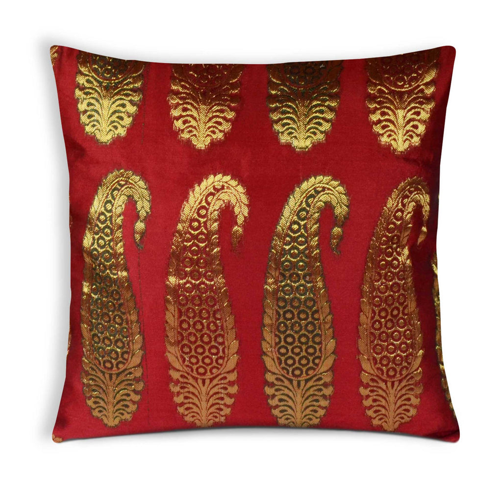 Red Gold Chanderi Silk Pillow Cover