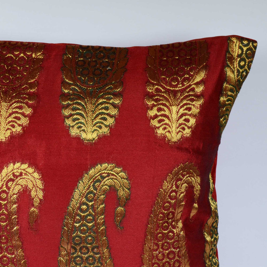Red Gold Chanderi Silk Pillow Cover